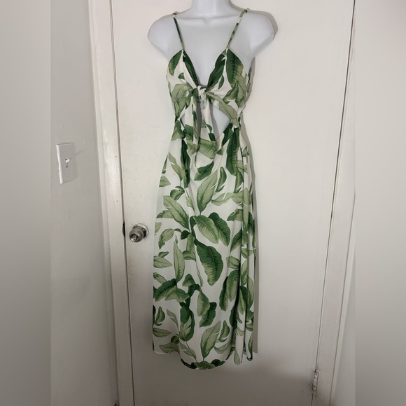 Show Me Your MuMu Dresses & Skirts - Show Me Your MuMu White Maxi Dress with Green Leaf Print and Tie Front